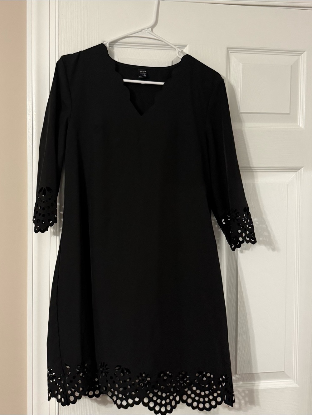 Black Scallop-Hem Shift Dress